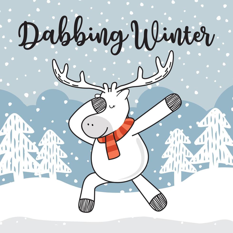 Deer Doodle Dabbing Dance Winter Reindeer Dab Cartoon vector