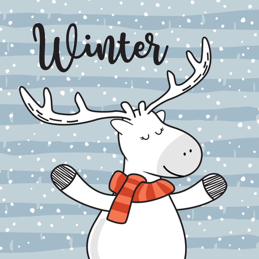 Cute Reindeer Funny Doodle Deer Winter Cartoon Vector
