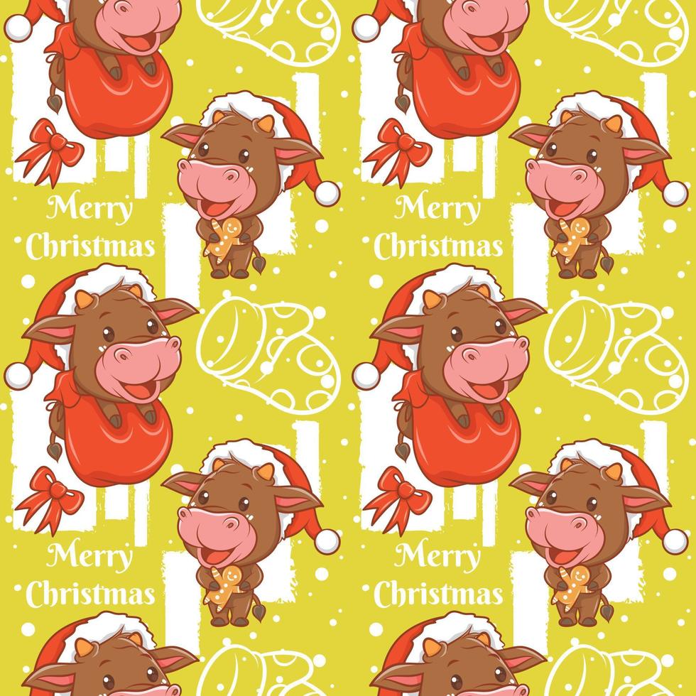 cute cow cartoon character Christmas seamless pattern vector