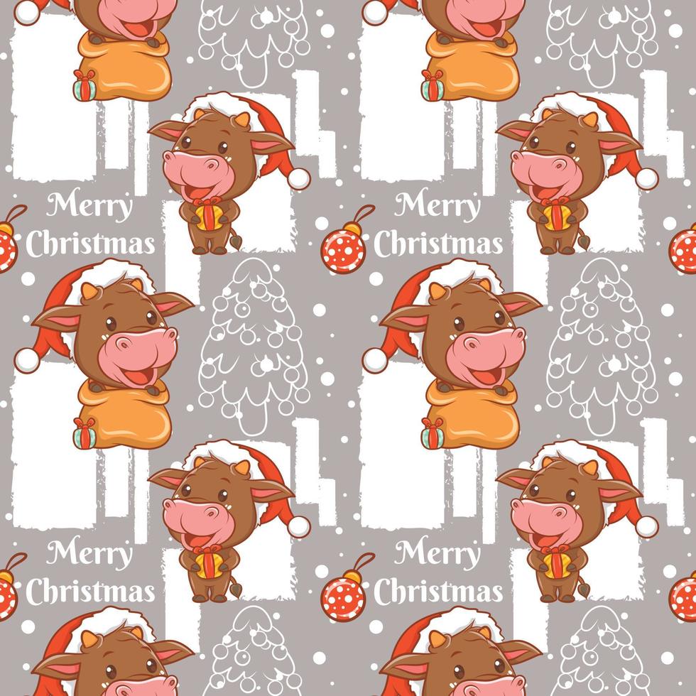 cute cow cartoon character Christmas seamless pattern vector