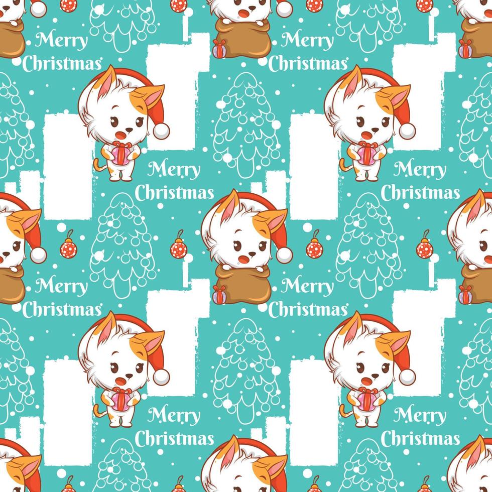 cute cat cartoon character Christmas seamless pattern vector