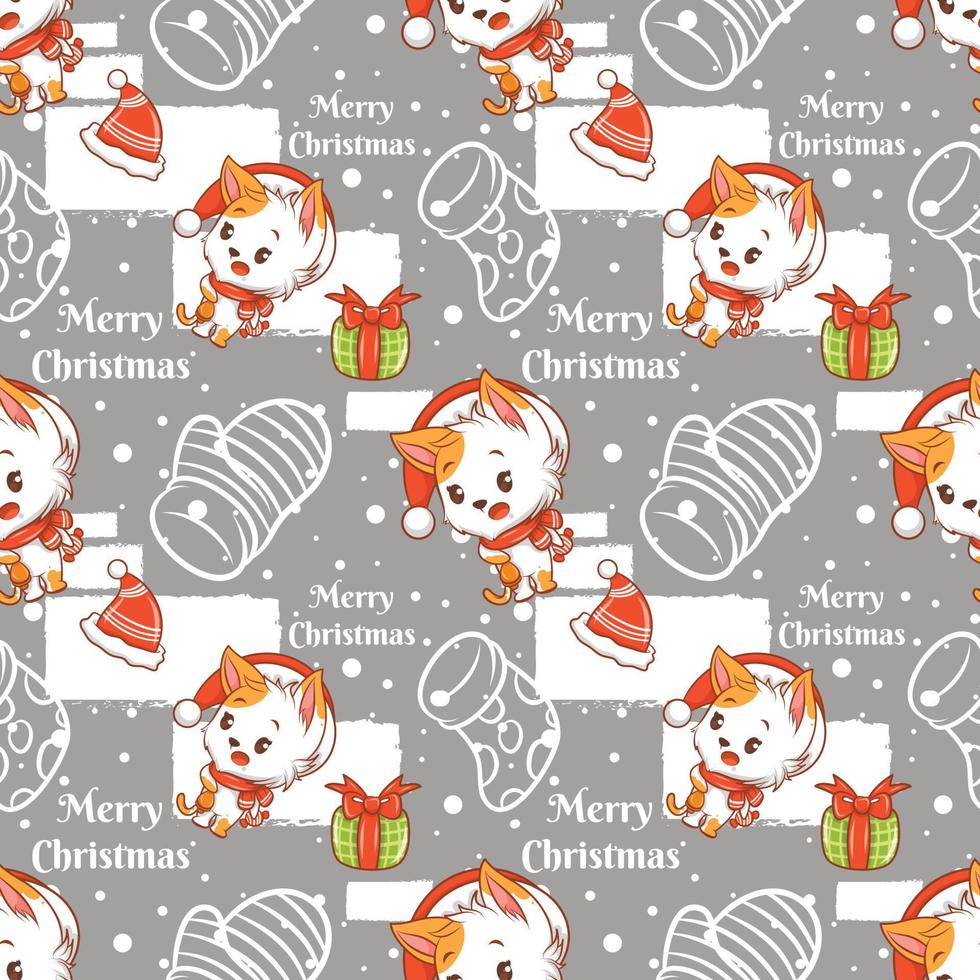 cute cat cartoon character Christmas seamless pattern vector