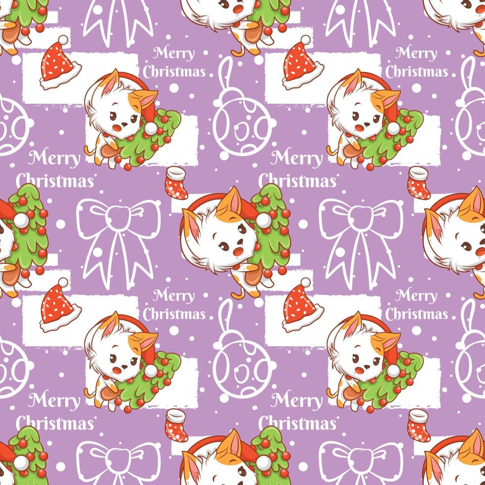 cute cat cartoon character Christmas seamless pattern vector