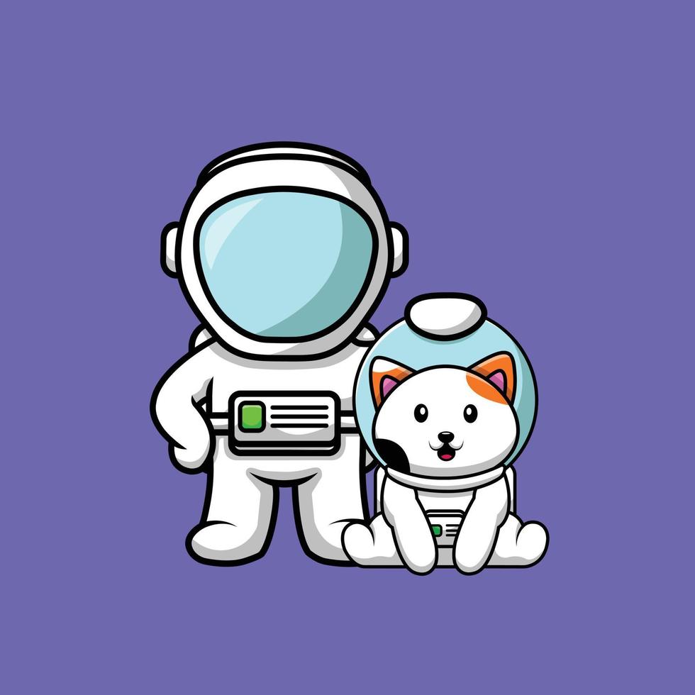 lindo astronauta con ilustración de gato vector