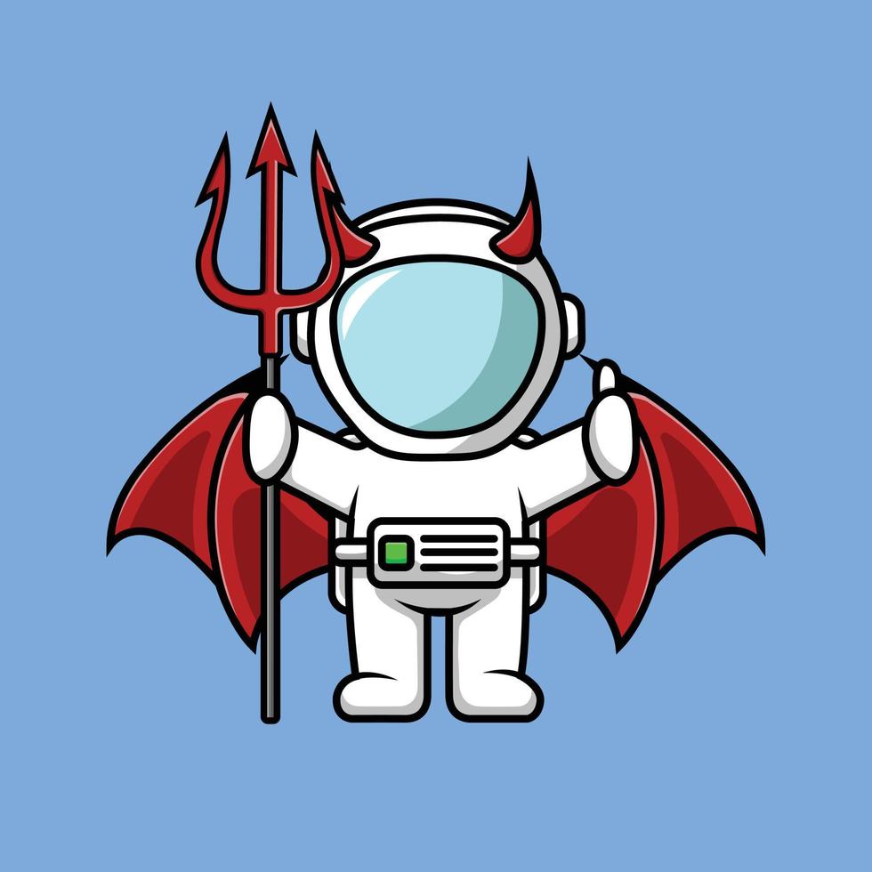 Cute Astronaut Devil Holding Spear Illustration vector