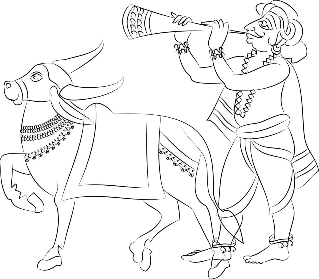 Village morning rituals. Nandi or bull owner go to every house for a