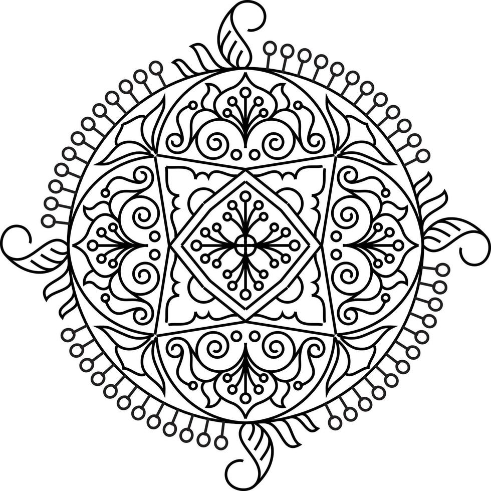 rangoli tradicional y cultural indio, alpona, kolam o paisley vector line art. arte de bengala india. para impresión textil, logo, papel pintado