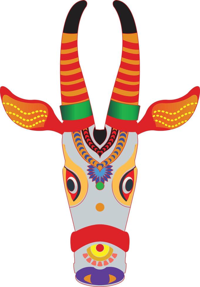 kala thala or bull paper mache mask. Kerala. south India It can be used for a coloring book, textile fabric prints, phone case, greeting card. logo, calendar. In Kalamkari Madhubani style vector