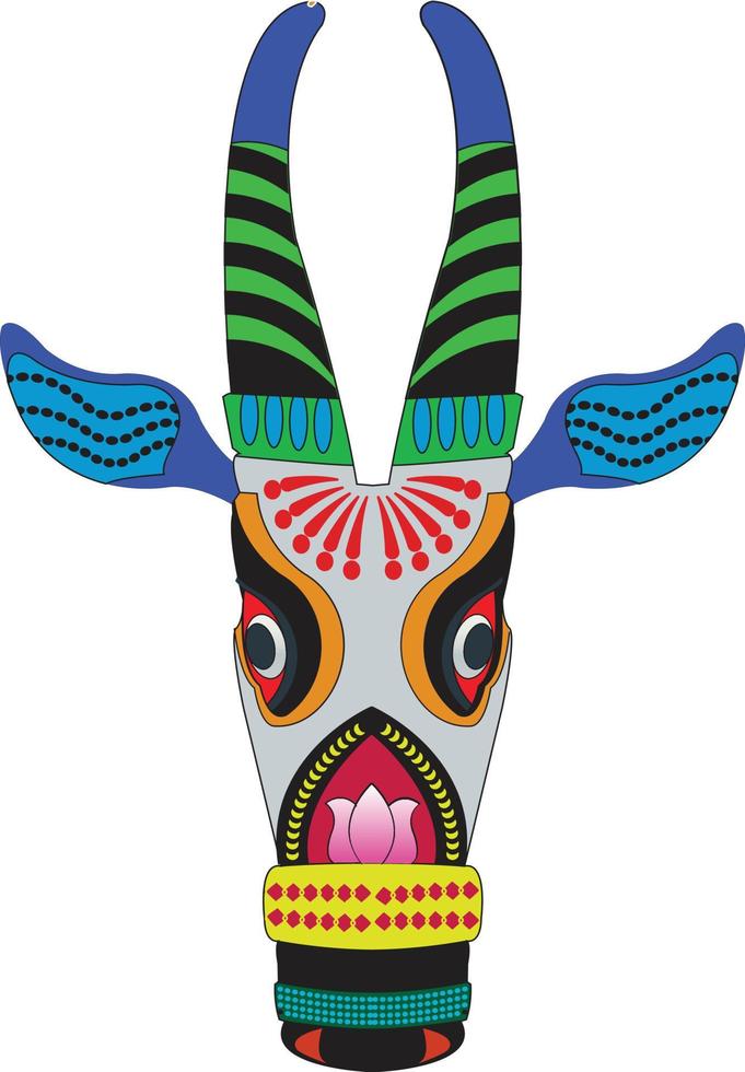 kala thala or bull paper mache mask. Kerala. south India It can be used for a coloring book, textile fabric prints, phone case, greeting card. logo, calendar. In Kalamkari Madhubani style vector