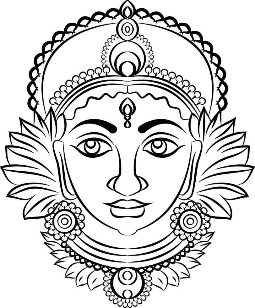 Indian God any goddesses, paper mache mask. It can be used for a coloring book, textile fabric prints, phone case, greeting card. logo, calendar. In Kalamkari Madhubani style vector