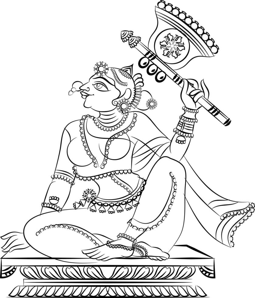 Lord's Gopika, Sevika, or lady servants have drawn in Indian folk art, Kalamkari style. for textile printing, logo, wallpaper vector
