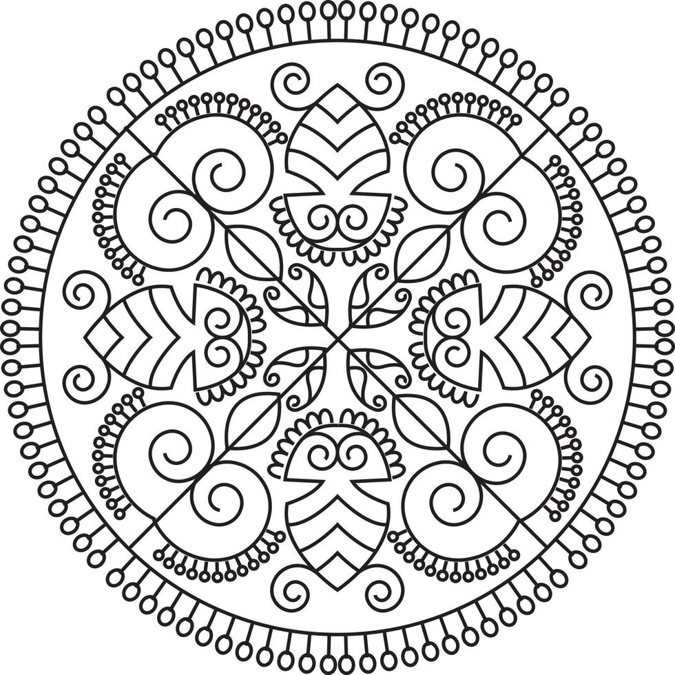 rangoli tradicional y cultural indio, alpona, kolam o paisley vector line art. arte de bengala india. para impresión textil, logo, papel pintado