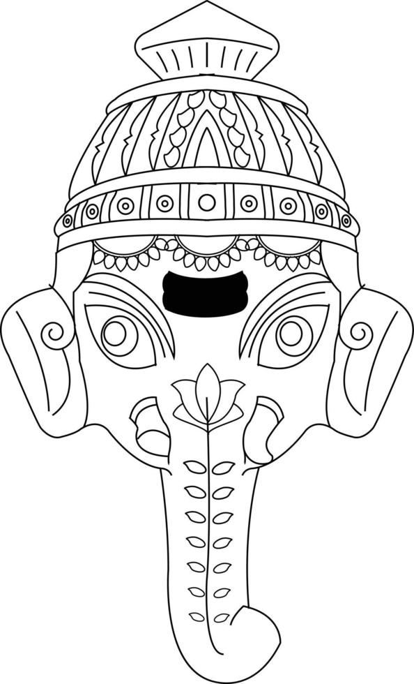 Indian God any goddesses, paper mache mask. It can be used for a coloring book, textile fabric prints, phone case, greeting card. logo, calendar. In Kalamkari Madhubani style vector