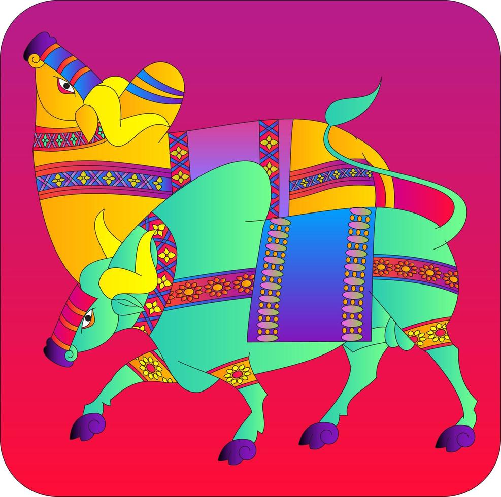 Indian Bull in Indian folk kalamkari style,  for textile printing, logo, wallpaper vector