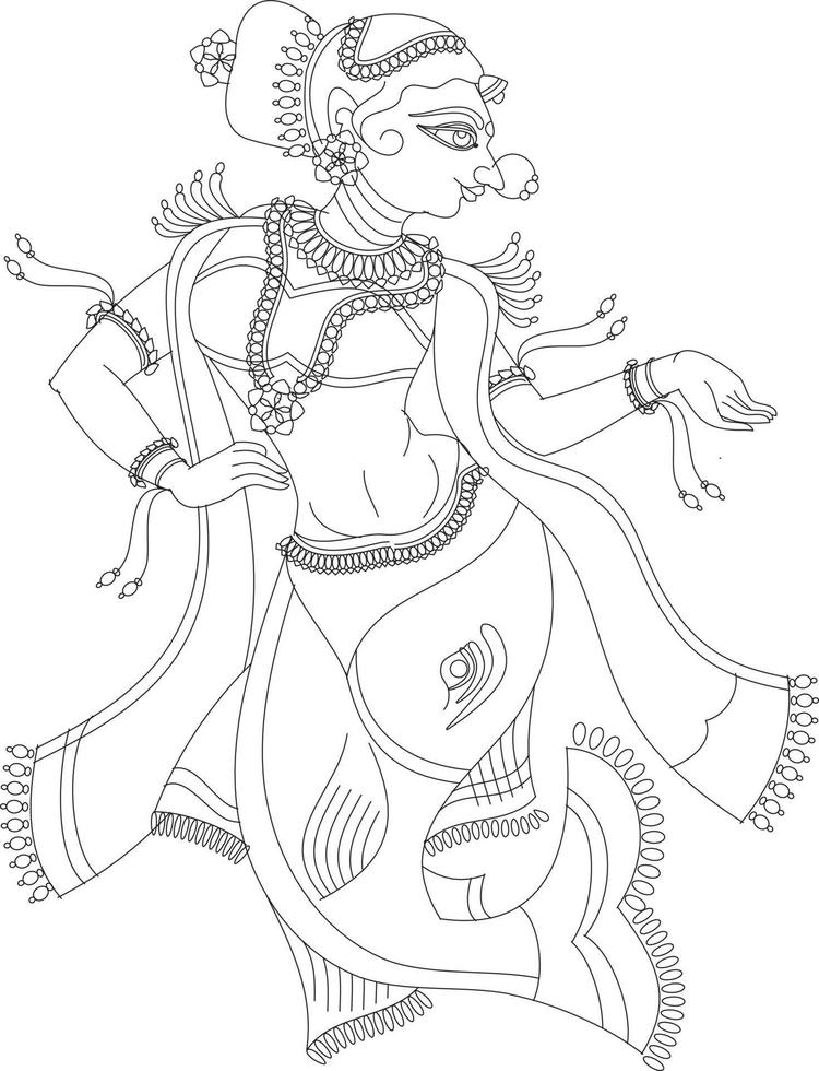 Lord's Gopika, Sevika, or lady servants have drawn in Indian folk art, Kalamkari style. for textile printing, logo, wallpaper vector