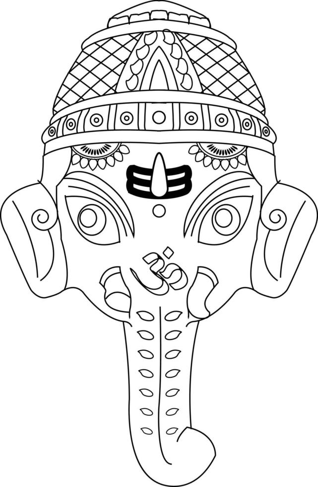 Indian God any goddesses, paper mache mask. It can be used for a coloring book, textile fabric prints, phone case, greeting card. logo, calendar. In Kalamkari Madhubani style vector
