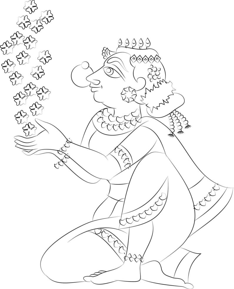 derramando bendiciones sobre la novia en la ceremonia de matrimonio, dibujada en arte popular indio, estilo kalamkari. para impresión textil, logo, papel pintado vector
