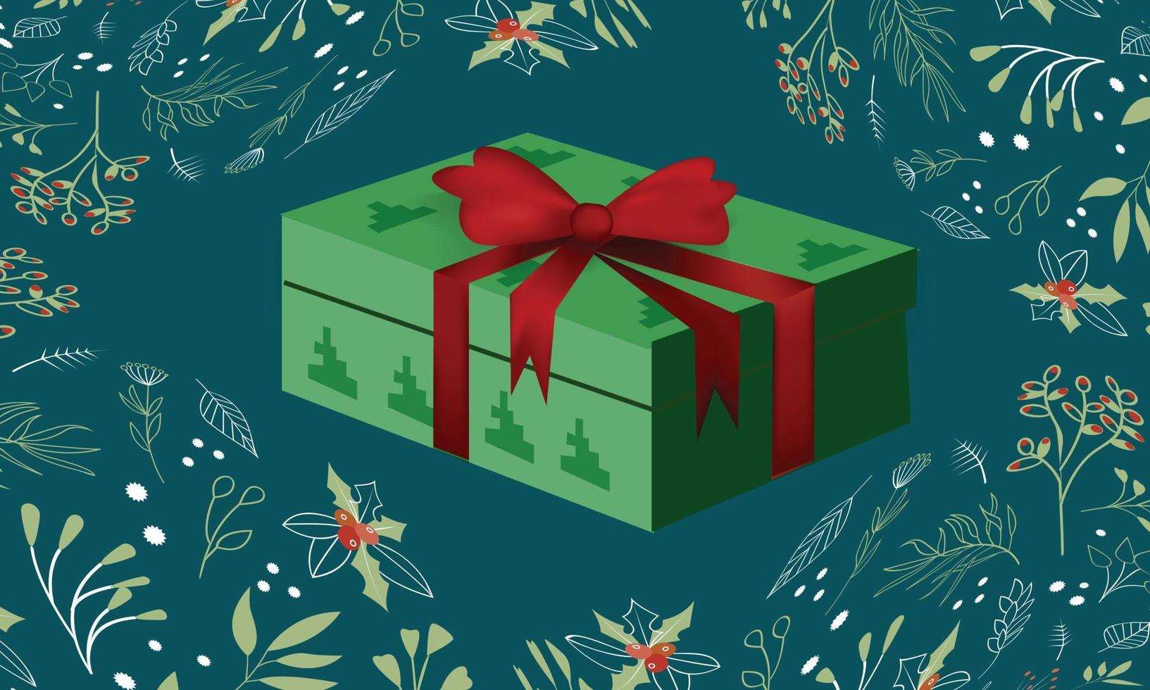 gift box in  winter plants frame vector