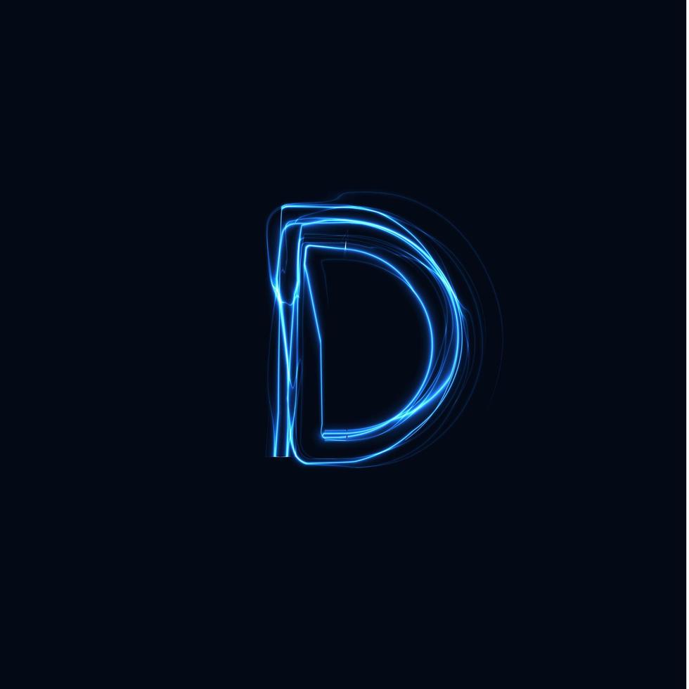 Lightning Realistic letter D, bright gloving logo, electric energy glow style symbol, blue tesla plasma type sign. Thunderbolt vector illustration, typography design