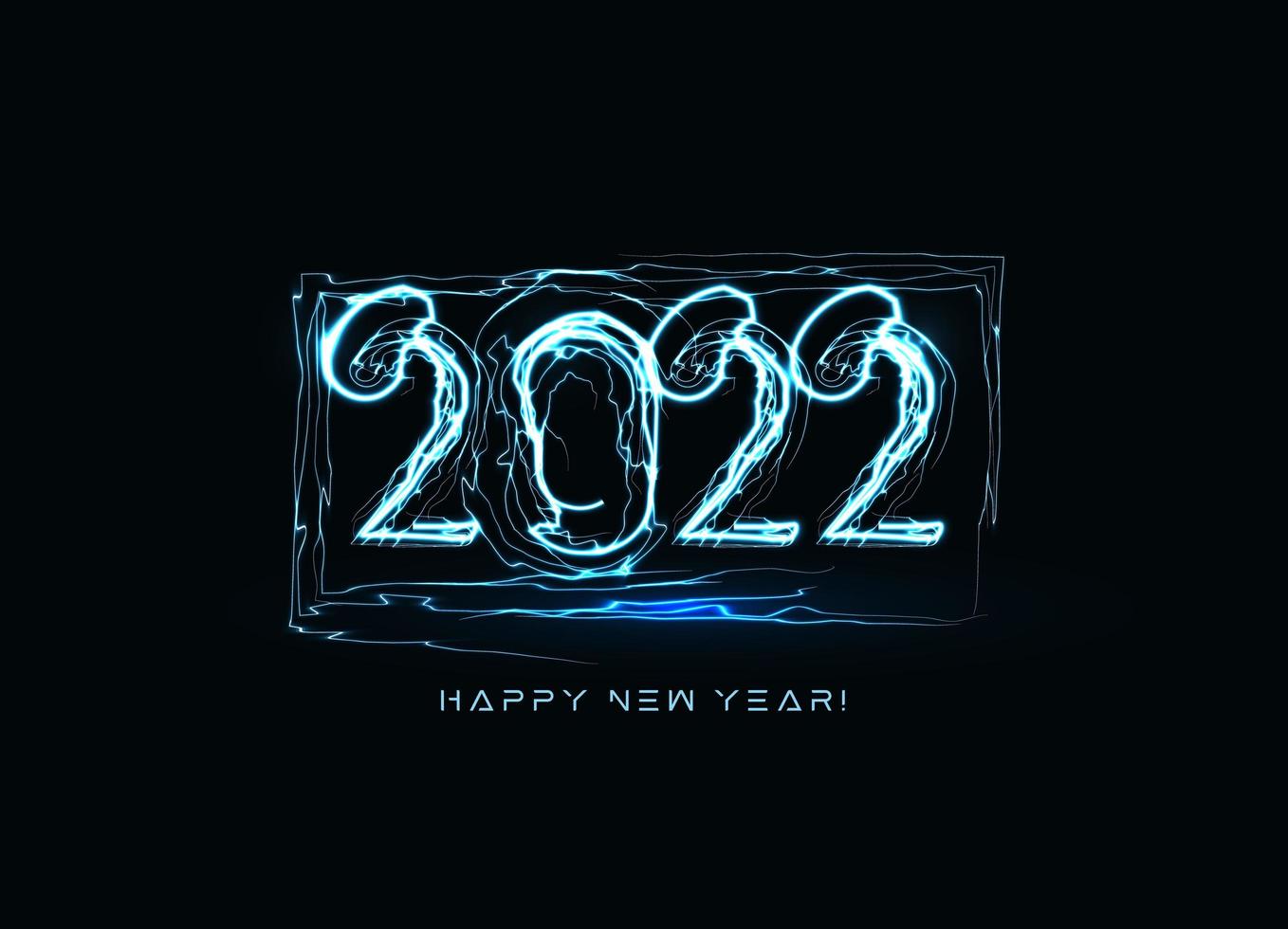 Happy New Year 2022 numbers Realistic blue lightning on black background for brochure, greeting card or calendar cover design template Vector illustration.