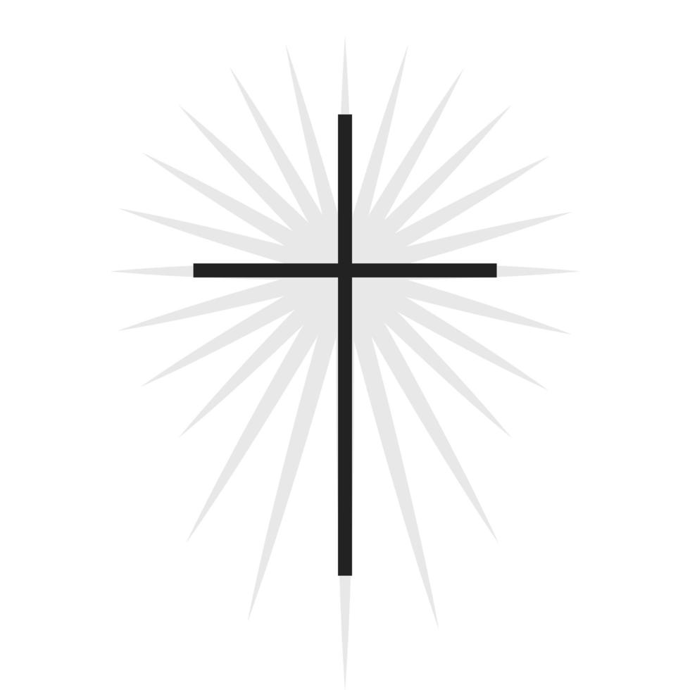 Christian symbol, black thin cross with lighting icon. Church logo template. Isolated vector illustration.