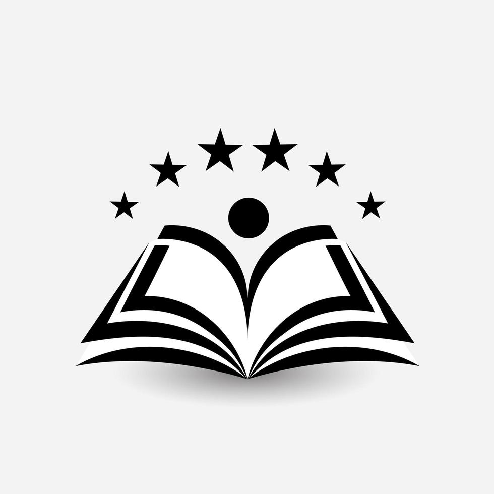 logo de vector de educación. libro abierto, diccionario, libro de texto o cuaderno con el icono de sunrice. idea de emblema moderno, diseño de concepto para negocios, bibliotecas, escuelas, universidades, cursos educativos.