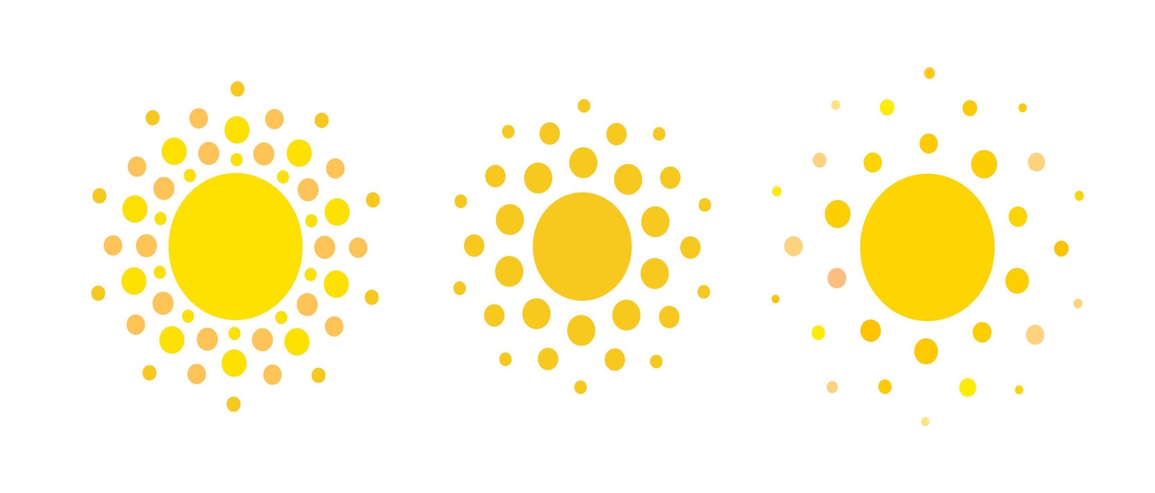 iconos de puntos de sol. signo de descanso de verano. agencia de viajes o plantilla de logotipo de energía de panel solar. diseño de concepto de círculo soleado. ilustración vectorial aislada en fondo blanco. Eps10. vector