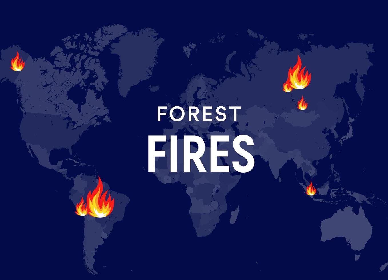 concepto de cartel de incendios forestales de noticias de última hora. lugares de incendios en el mapa mundial, centros de incendios forestales. plantilla de diseño de banner para noticias, redes sociales o web. gráfico vectorial. Eps10. vector