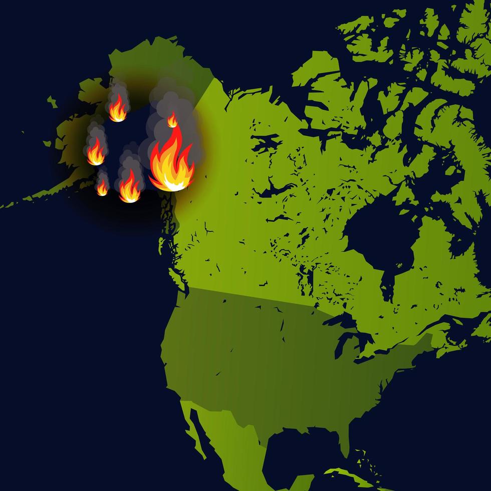 Forest fires banner, fire place on map, disaster in news, paper that burns smokes and smolders from fire, vector illustration.