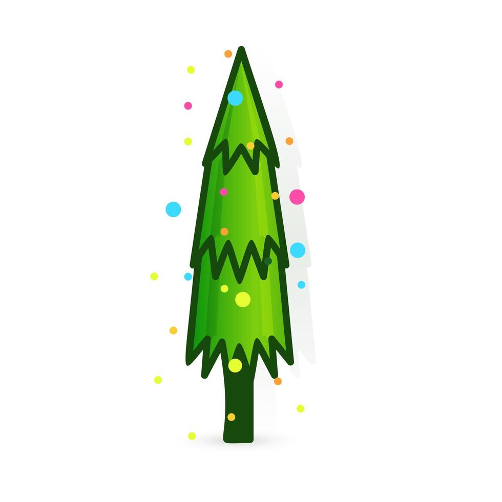 Christmas tree vector icon. Decorated tree in flat line art style. Green pine for design of greeting cards and invitations to New Year holidays and Christmas. Cartoon coniferous vector illustration.