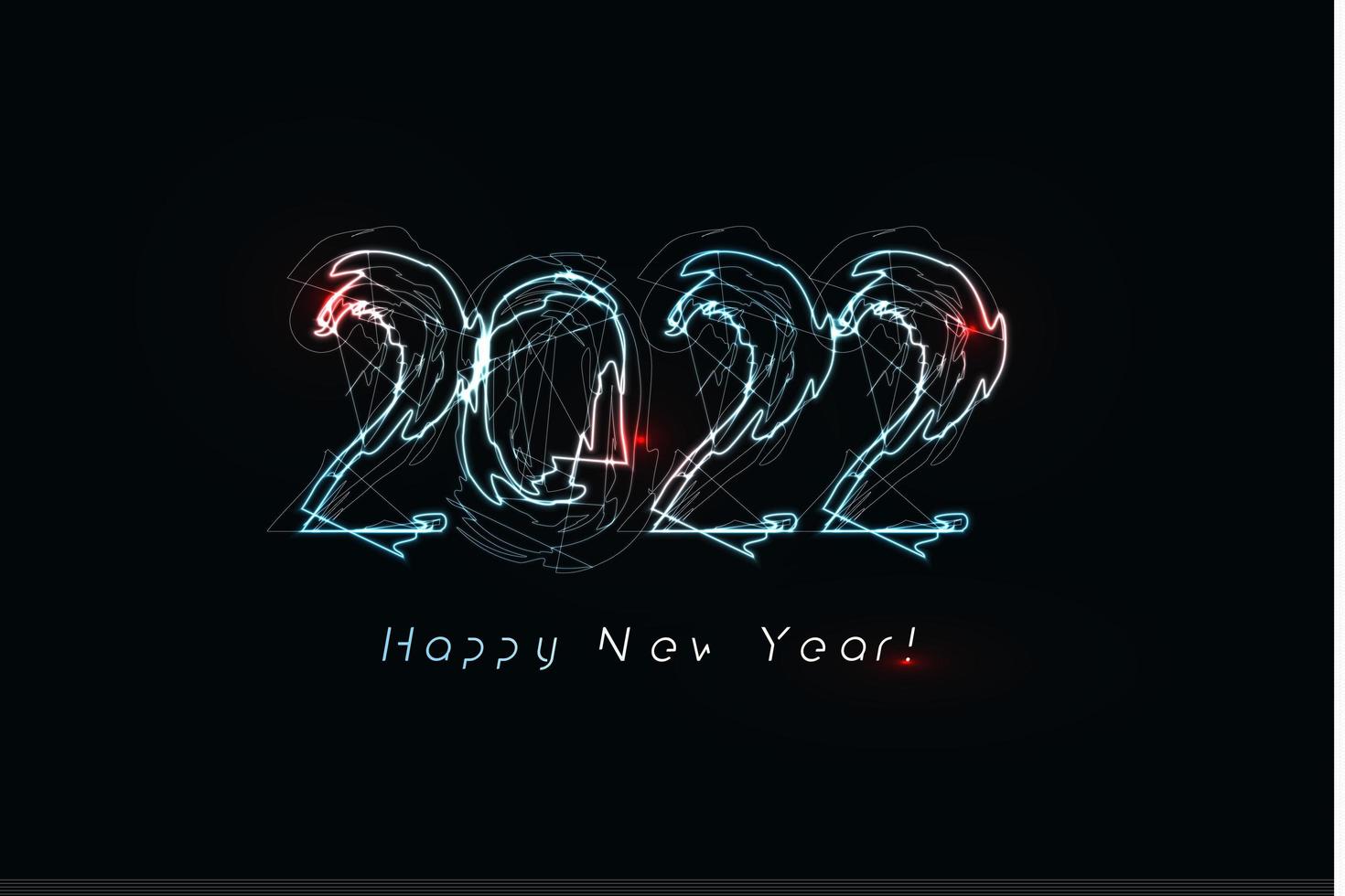 Happy New Year 2022 numbers Realistic blue lightning on black background for brochure, greeting card or calendar cover design template Vector illustration.