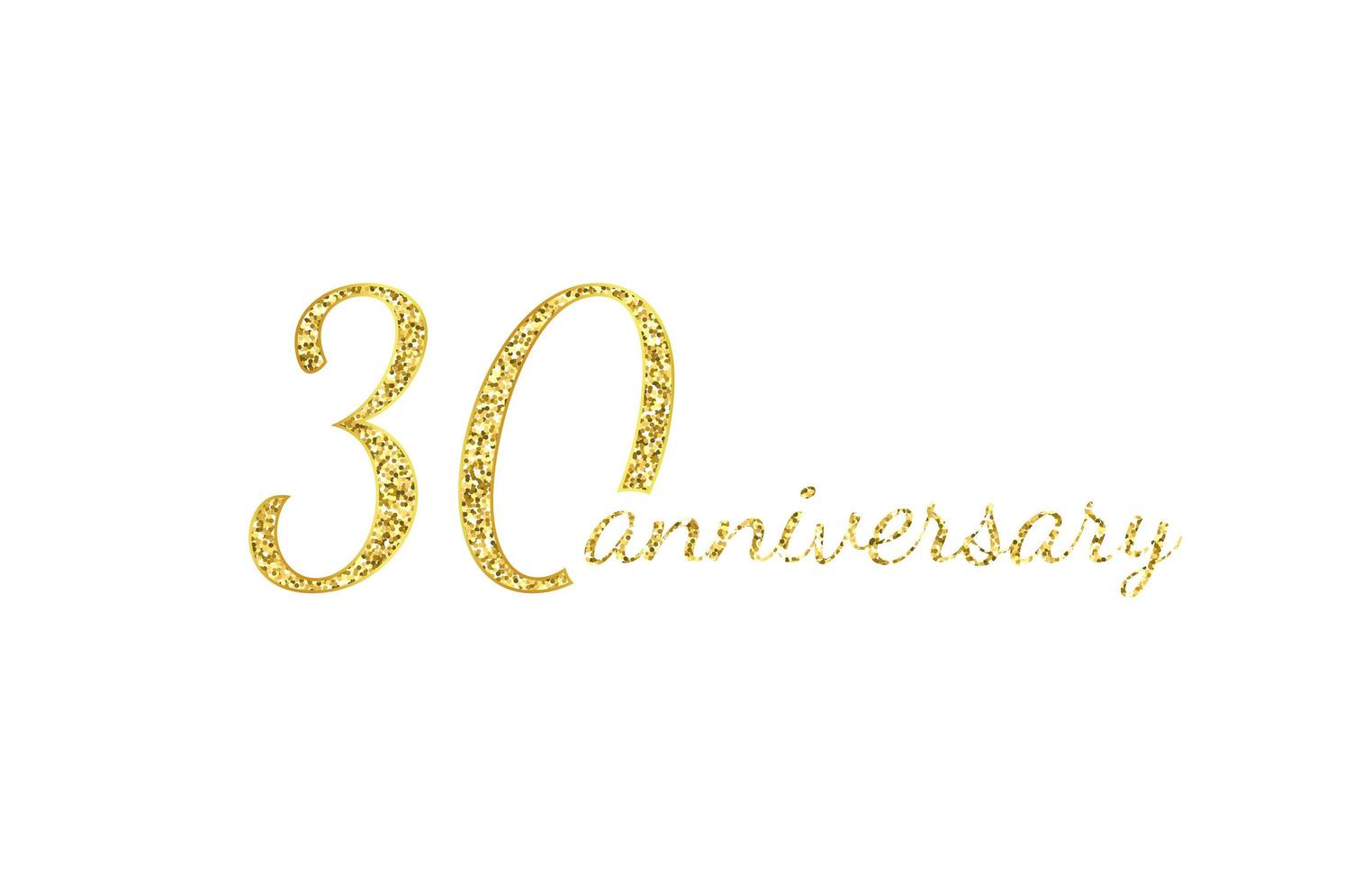 30 anniversary logo concept. 30th years birthday icon. Isolated golden numbers on black background. Vector illustration. EPS10.