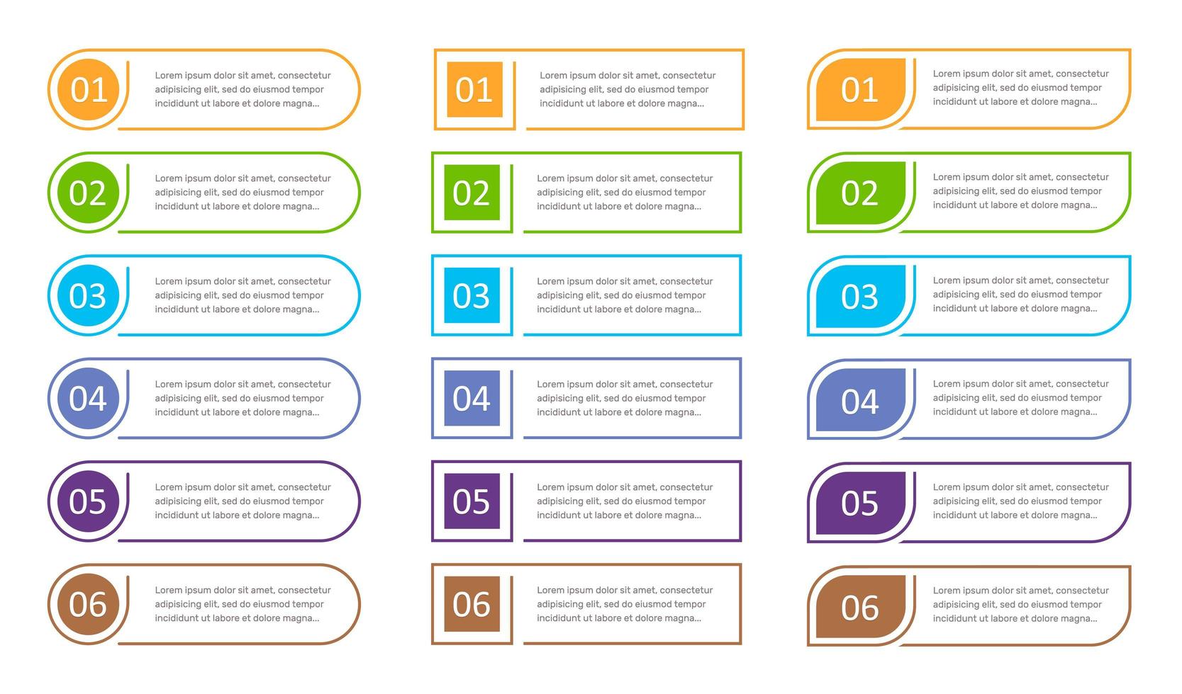 Set of 6 steps buttons, web infographic elements, options vector illustration.