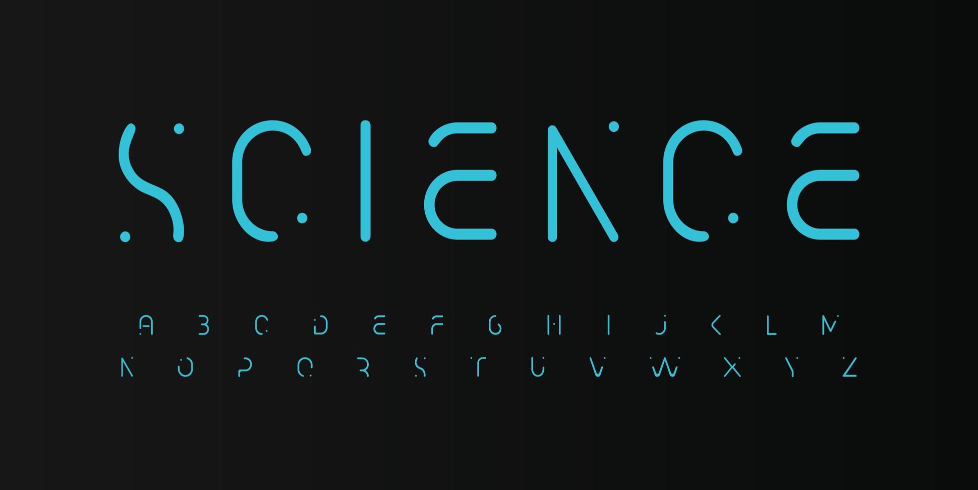 Science font melt alphabet smooth letters. Modern science logo