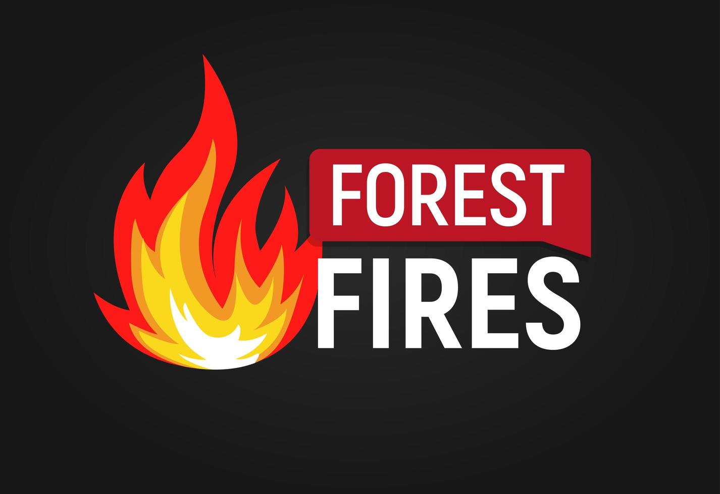 incendios forestales. gran llama con plantilla de logotipo plano de texto. Ilustración de vector aislado sobre fondo blanco.