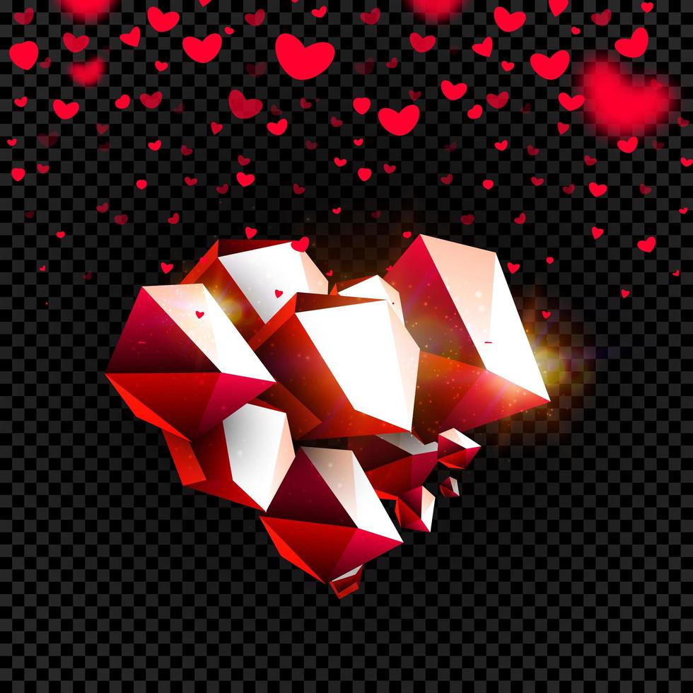 corazón de piedra sobre fondo transparente, corazones que caen con efecto de desenfoque, conjunto de diseño vectorial aislado y fondo para el día de San Valentín vector