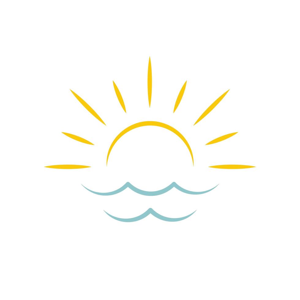 amanecer en el mar. icono de sol. concepto de emblema de agencia de viajes, plantilla de logotipo vectorial. vector