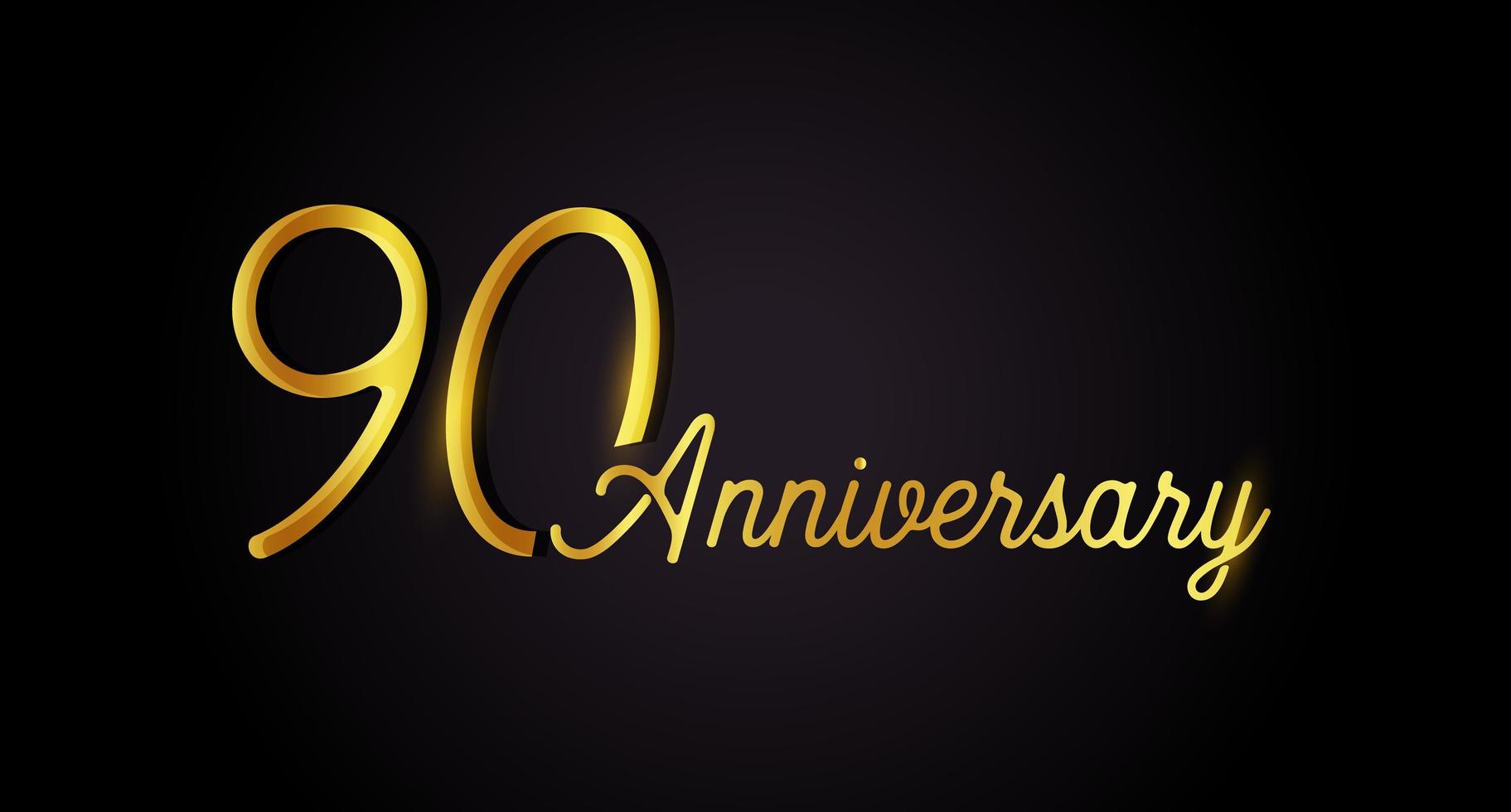 Concepto de logo de 90 aniversario. Icono de cumpleaños de 90 años. números de oro aislados sobre fondo negro. ilustración vectorial. Eps10. vector