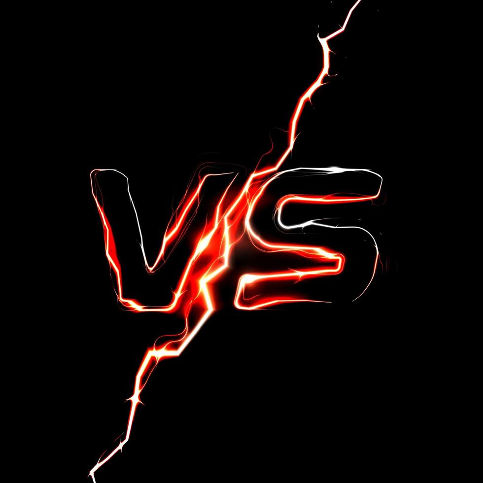 Versus VS logo. Battle headline template. Sparkling lightning design. Isolated vector illustration on black background.