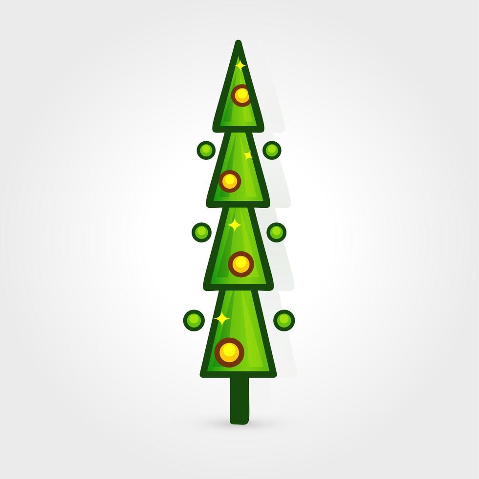 Christmas tree vector icon. Decorated tree in flat line art style. Green pine for design of greeting cards and invitations to New Year holidays and Christmas. Cartoon coniferous vector illustration.