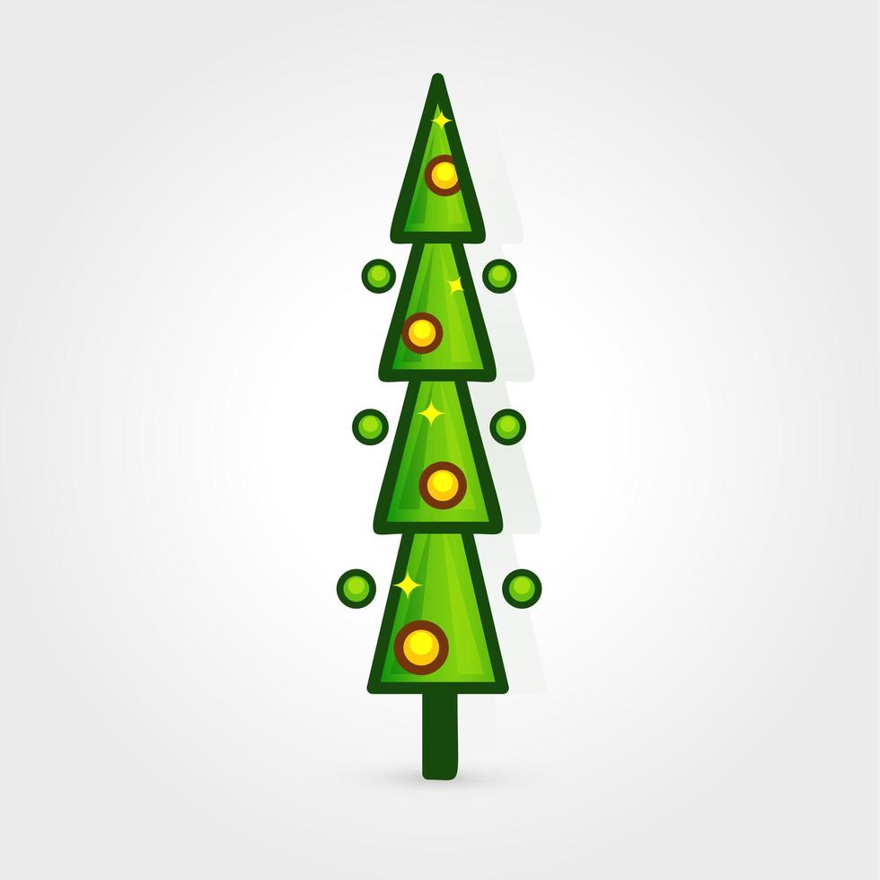 Christmas tree vector icon. Decorated tree in flat line art style. Green pine for design of greeting cards and invitations to New Year holidays and Christmas. Cartoon coniferous vector illustration.