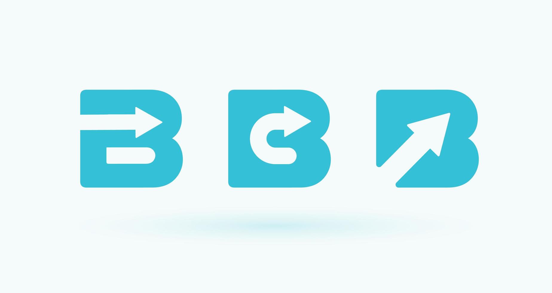Letter B set with arrow inside, flat cartoon style vector logo concept. Business button, isolated icon on white background. Banking symbol for business and developing startup