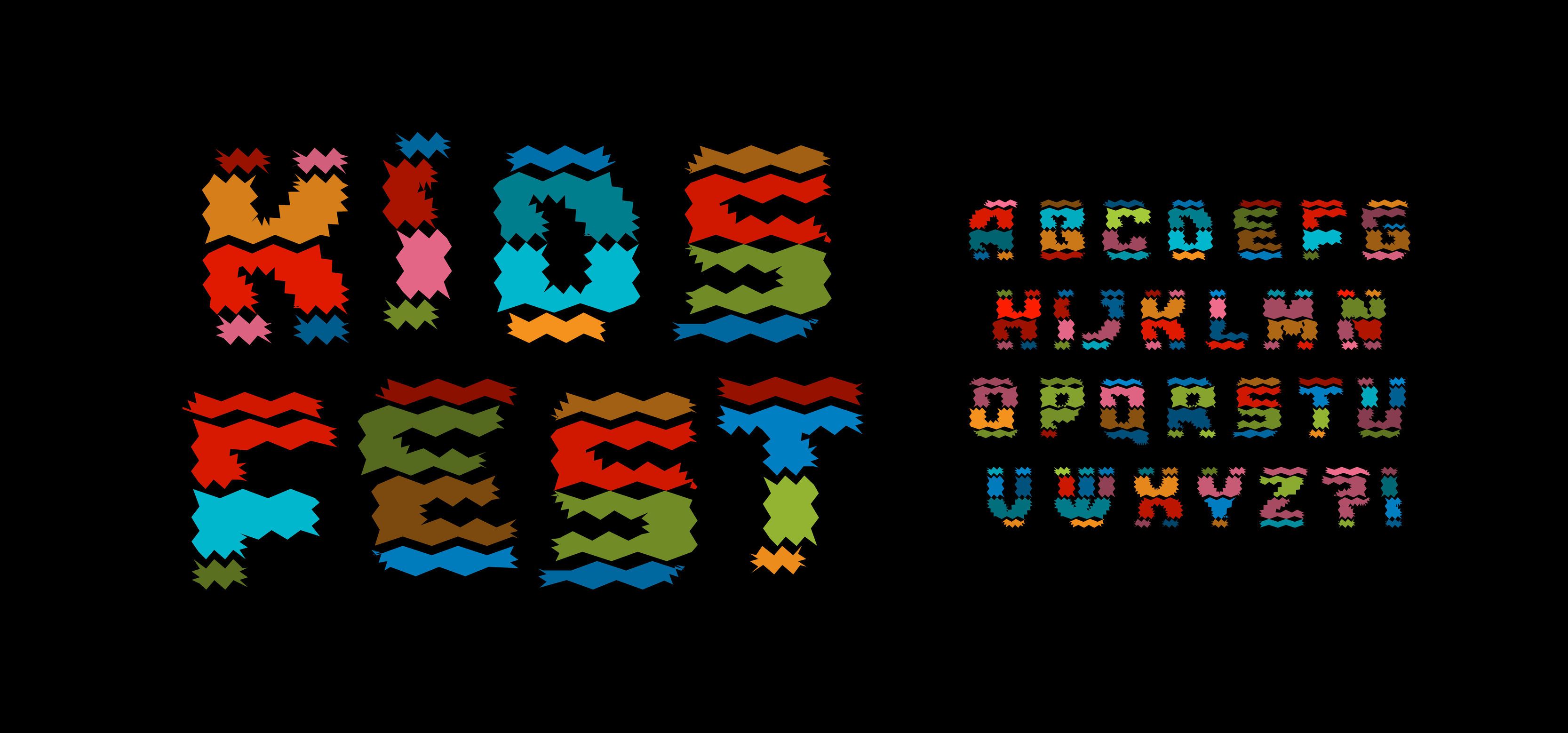 Kids fest style alphabet. Funny colored font, colorful woolen texture