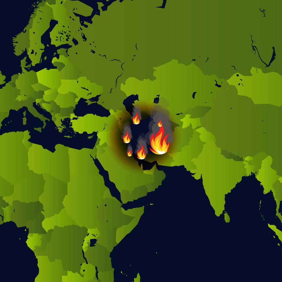 Forest fires banner, fire place on map, disaster in news, paper that burns smokes and smolders from fire, vector illustration.