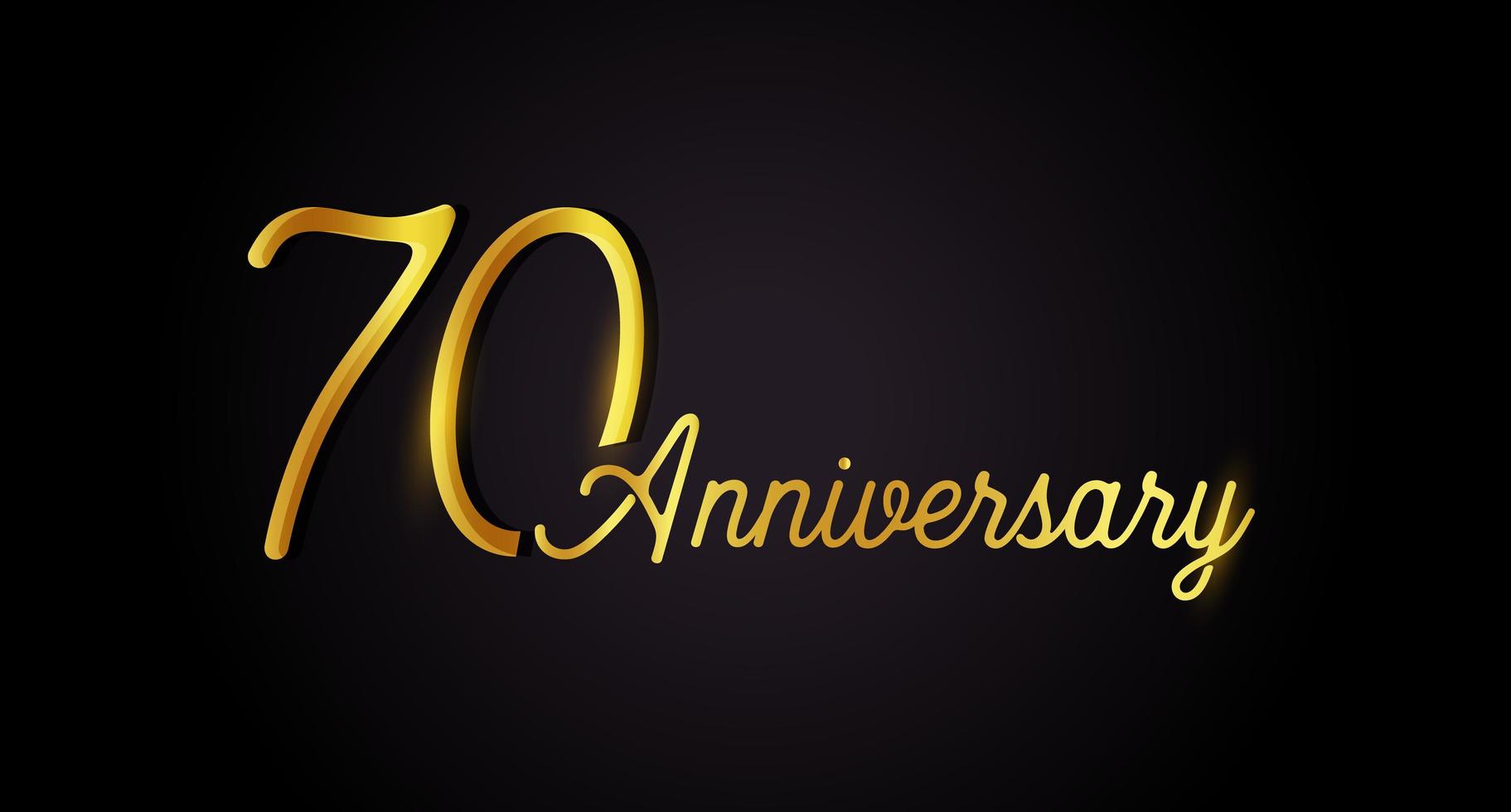 70 anniversary logo concept. 70th years birthday icon. Isolated golden numbers on black background. Vector illustration. EPS10.