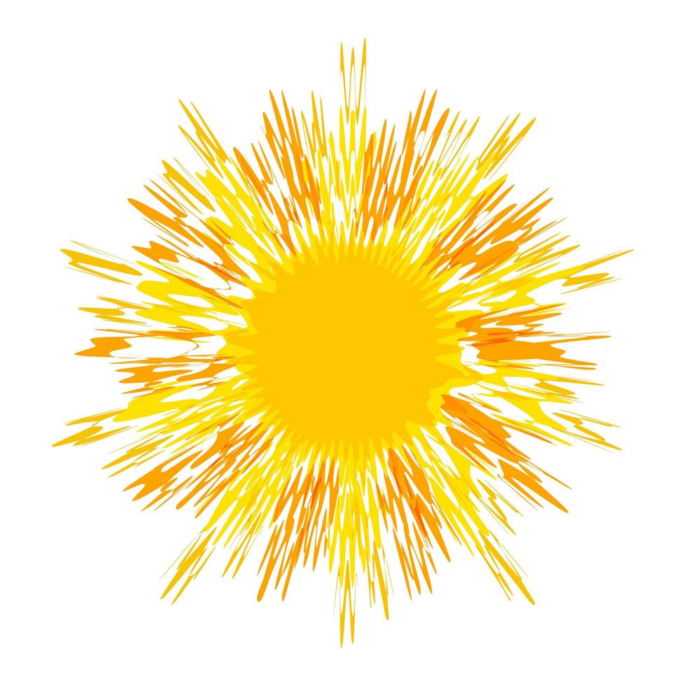 Sol abrasador con múltiples rayos, aislado sobre fondo blanco, ilustración vectorial. vector