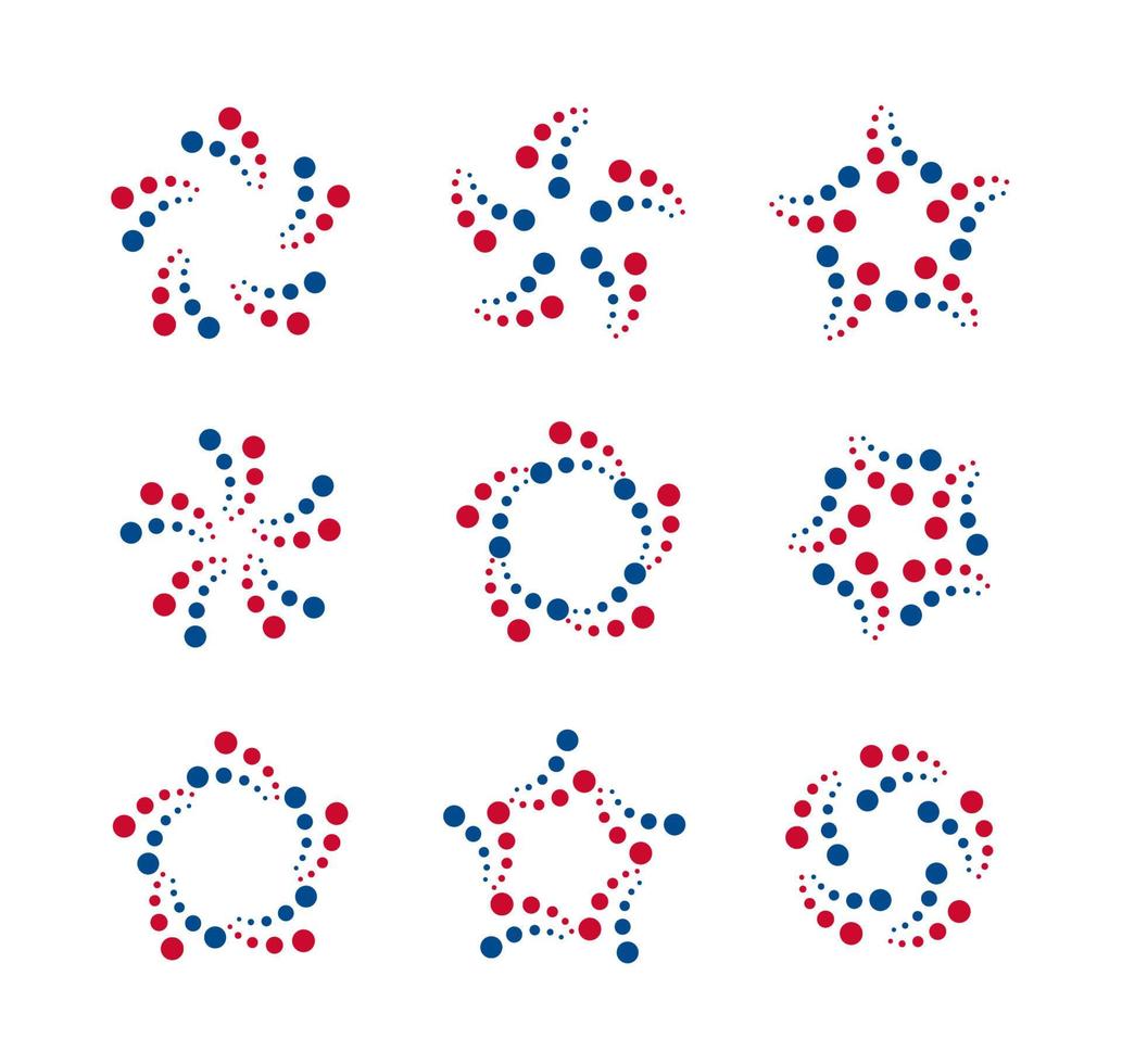 Dots twisting icon set rotation stars abstract round logo template collection for business, medicine, science, technology, network, communication connection vector logotype concept.