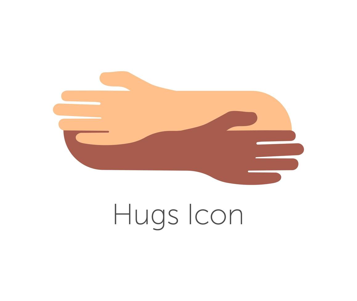 Human hugs hugging hands support and love symbol hugged arms girth silhouette unity and warmth feeling, flat vector illustration, logo template.