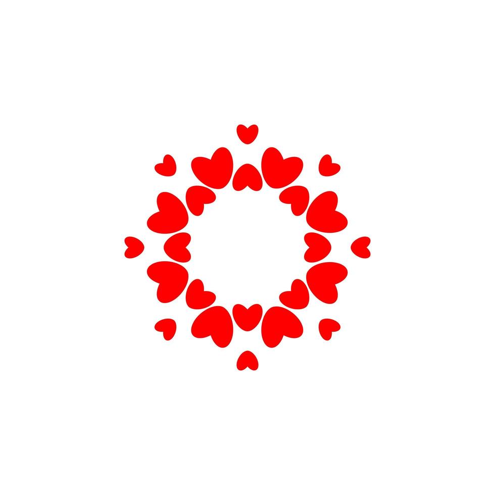 Abstract love logo. Circle of hearts. Frame for love photo. Happy family symbol. Vector isolated emblem template on white background.