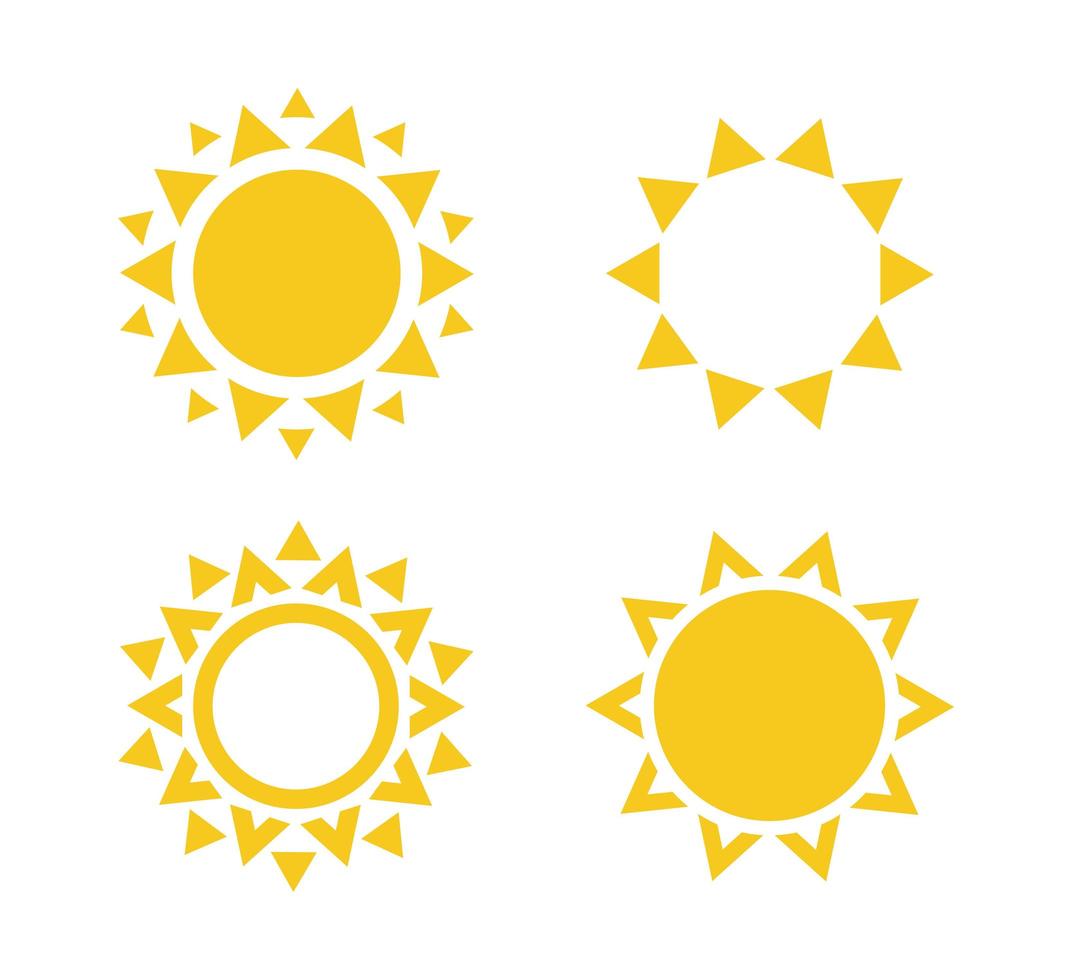 Sun icon set. Summer rest sign. Travel agency logo template. Sunny circle concept design. Isolated vector illustration collection on white background. EPS10.